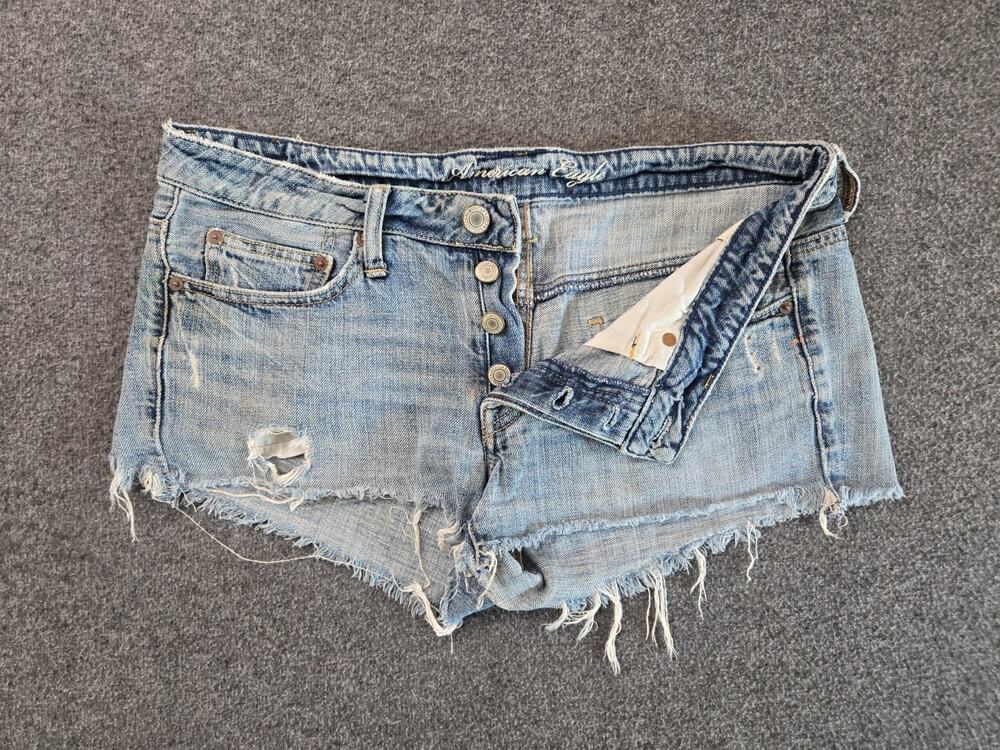 American Eagle Y2K 2009 Button Fly Cutoff Denim Shorts Womans Sz 8 Indie Sleaze